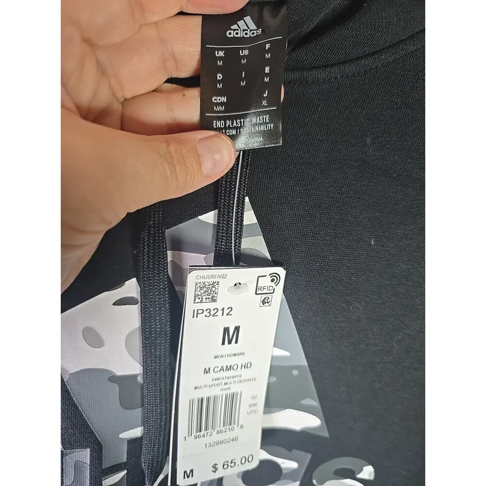 NWT Adidas Camo Logo Black Hoodie Pullover Men's Size Medium IP3212